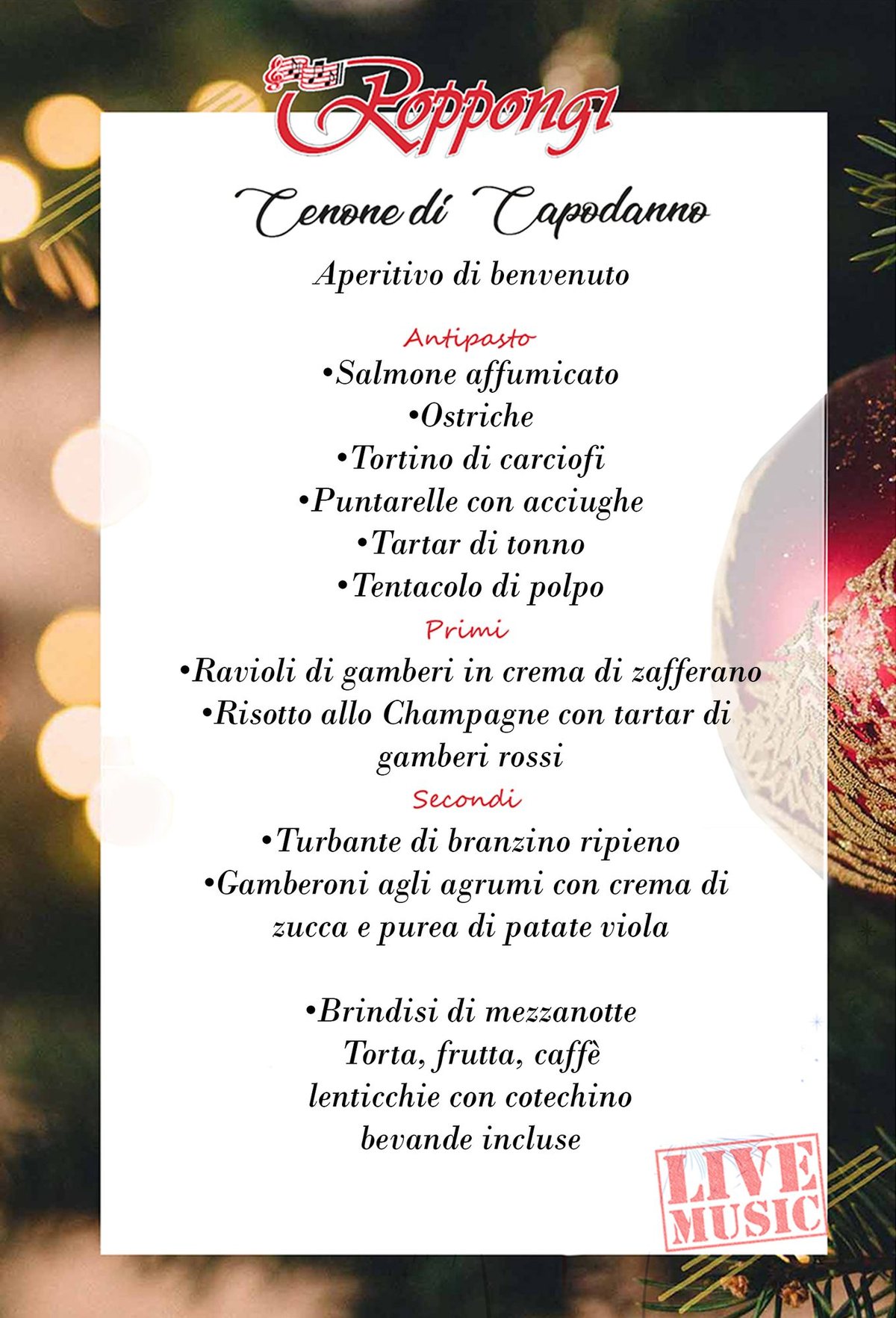 Menu Capodanno Roppongi